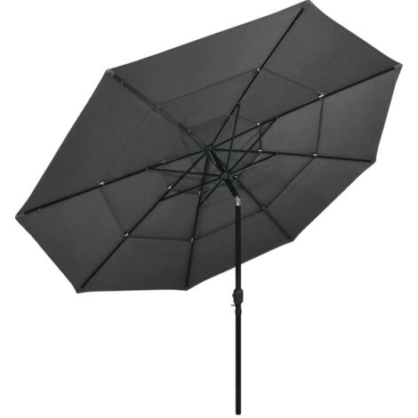 INLIFE Parasol à 3 niveaux avec mât en aluminium Anthracite 3,5 m (1/5)