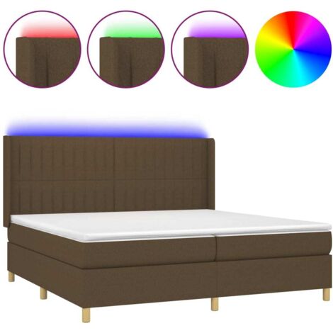 Lit à sommier tapissier matelas et LED Marron foncé 200x200 Tissu (1/5)
