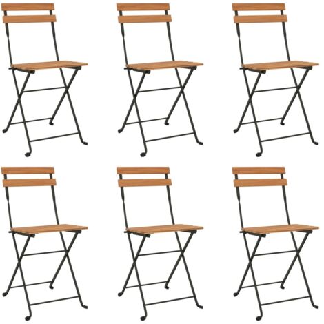 Chaises de bistrot pliantes 6 pcs Bois de teck solide et acier (1/5)