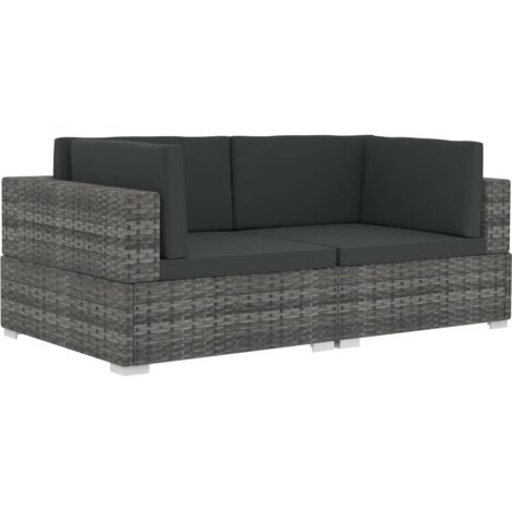 INLIFE Chaises d'angles 2 pcs avec coussins Résine tressée Gris (1/5)