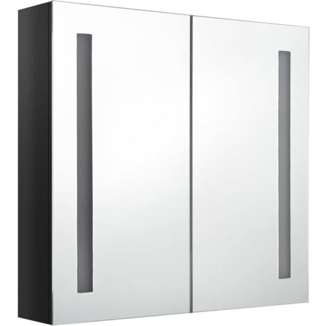 Armoire de salle de bain à miroir LED Noir brillant 62x14x60 cm (1/5)