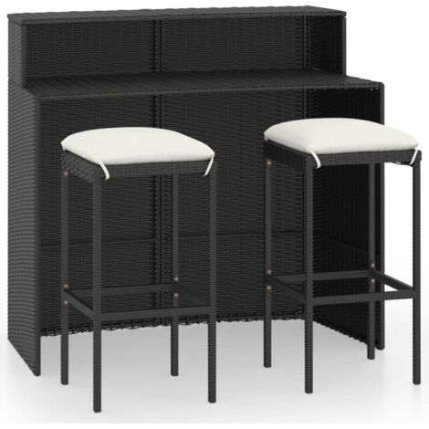 3 pcs Ensemble de bar de jardin  Meuble de Jardin/bistro  Ensemble table et chaises avec coussins Noir DEJDX50789 (1/5)