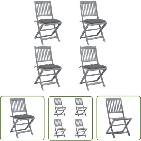INLIFE Chaises pliables d'extérieur 4 pcs avec coussins Bois d'acacia (1/5)