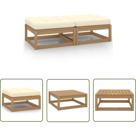 INLIFE Repose-pieds de jardin et coussins 2pcs Marron miel Bois de pin (1/5)