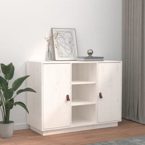 Buffet，Bahut， Meuble de Rangement pour Salon, Bureau Blanc 100x40x75 cm Bois massif de pin,Moderne FBV50593 (1/5)
