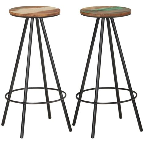 Lot de 2 Tabourets de bar Tabouret Haut Chaise de Bar Siège de Cuisine bois massif de récupération HBTD333271 (1/5)