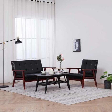 2 pcs Ensemble de canapés,Banquette Sofa pour Salon Noir Similicuir MEMV848375 (1/5)