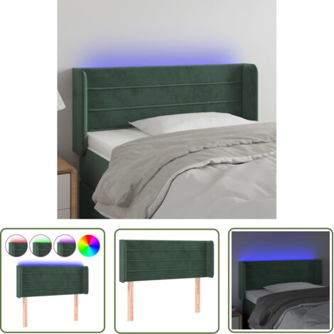 The Living Store Tête de lit à LED Vert foncé 83x16x78/88 cm Velours - Tête De Lit Led - Tête De Lit Velours - Tête De Lit Moderne - Éclairage Led - Têtière De Lit (1/5)