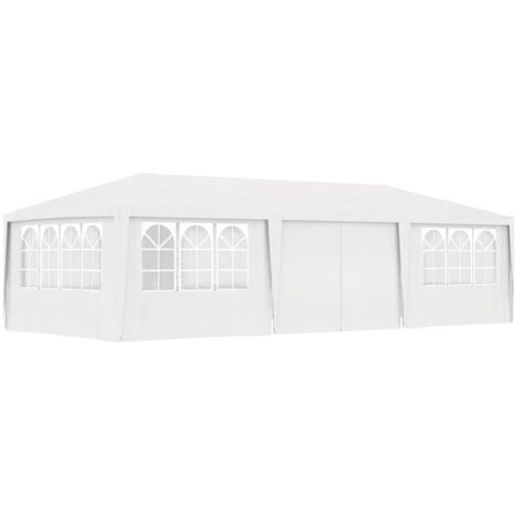 Tente de réception，Tonnelle de Jardin，Chapiteau，Barnum avec parois latérales 4x9 m Blanc 90 g/m² XZZ69665