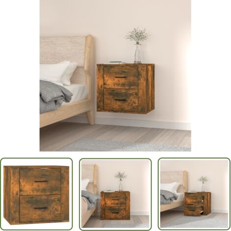 The Living Store Table de chevet murale Chêne fumé 50x36x47 cm - Meuble Mural - Table De Chevet - Meuble De Rangement - Commode Murale - Étagère Murale (1/5)