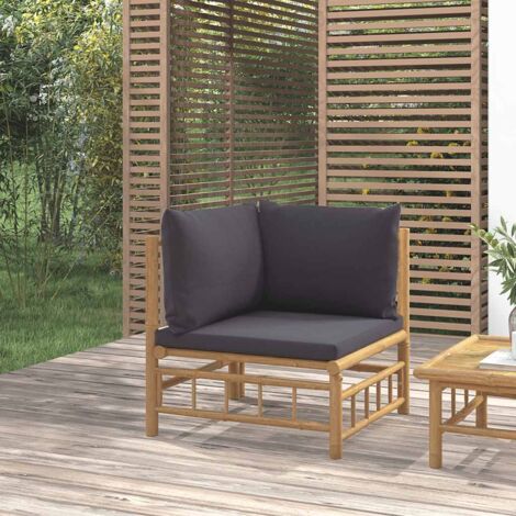 Canapé d'angle de jardin avec coussins,Canapé d'extérieur,Banquette / Sofa / Divan de jardin gris foncé bambou MEMV154253 (1/5)