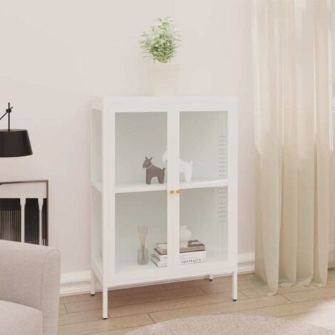 Buffet,Bahut, Meuble de Rangement pour Salon, Bureau Blanc 75x35x105 cm Acier et verre FBV40021 (1/5)