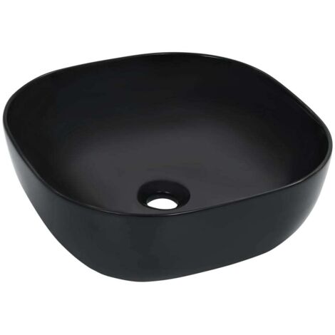 Vasque à poser Lavabo，Bac à laver，Évier pour salle de bain 42,5x42,5x14,5 cm Céramique Noir MEMV806216 (1/5)