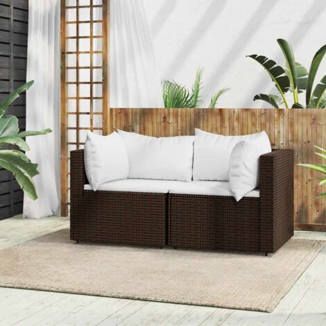 Canapés d'angle de jardin et coussins,Canapé d'extérieur,Banquette / Sofa / Divan de jardin2 pcs marron résine tressée MEMV921238 (1/5)