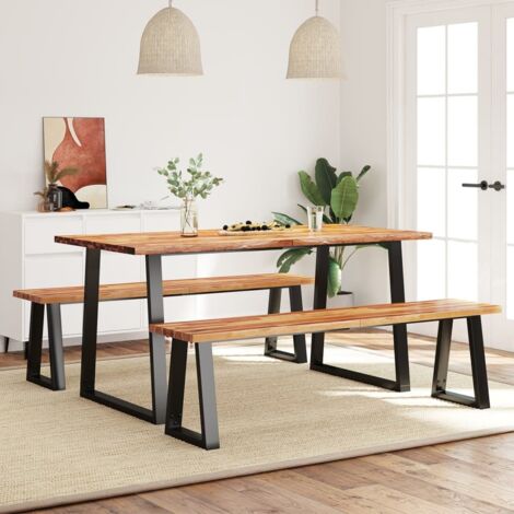 3 pcs Ensemble à manger Salon de jardin Mobilier de salle à manger avec bord vivant bois massif d'acacia RJTRX547486 (1/5)