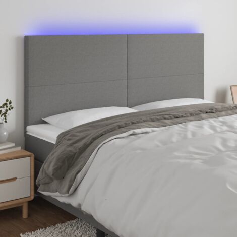 Tête de lit avec lumière LED,Panneau de lit,Décoration murale Gris foncé 200x5x118/128 cm Tissu XJDT988224 (1/5)