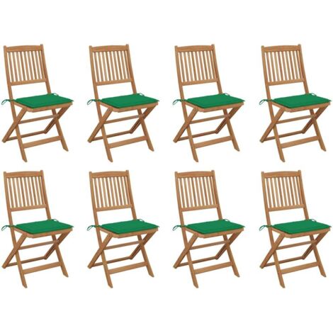 8 pcs Chaises pliables d'extérieur avec coussins Chaise de jardin Fauteuil de jardin Bois d'acacia BSRHS158155 (1/5)