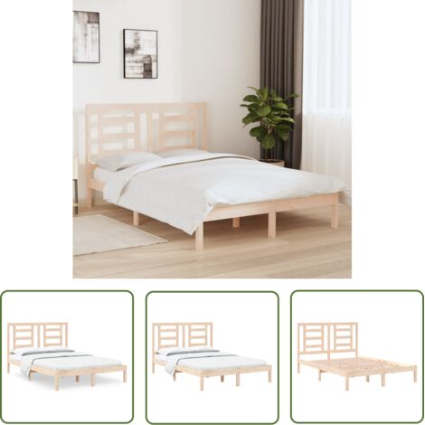 The Living Store Cadre de lit sans matelas 140x200 cm bois massif de pin - Cadre De Lit - Lit Double - Lit En Bois - Lit Design - Meuble Chambre (1/5)