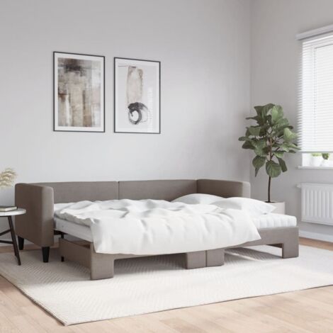 Lit gigogne，Lit Adulte，Lit de jour avec gigogne et matelas taupe 80x200 cm tissu CIV240085 (1/5)