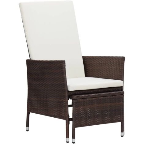 Chaise inclinable de jardin Siège de Terrasse Fauteuil de jardin avec coussins Résine tressée Marron DHNET8402724 (1/5)