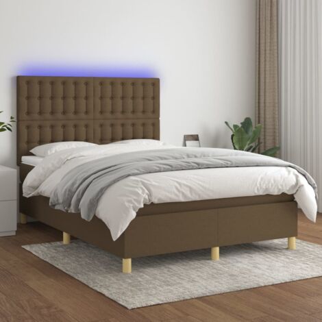 Lit Adulte - Sommier tapissier matelas et LED - Ensemble de lit tapissier - Chambre Intérieur - Marron foncé 140x190 cm Tissu DETHB45906 (1/5)