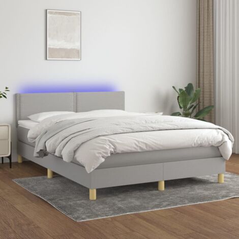 Lit Adulte,Sommier tapissier avec matelas et LED,Lit double - Gris clair 140x190 cm Tissu DETHB62123 (1/5)