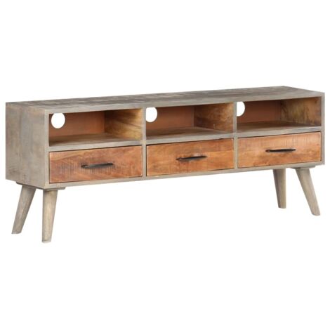 Meuble TV Banc TV Moderne Meuble de Rangement Gris 130x35x51 cm Bois massif de manguier brut XHET33679 (1/5)