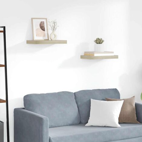 Lot de 2 Étagères murales flottantes Étagère de Rangement Murale pour Chambre à Coucher, Cuisine, Salon Chêne 40x23x3,8 cm MDF BRZH775170 (1/5)