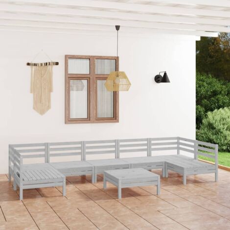 8 pcs Salon de jardin Salon d'extérieur Ensemble Meuble de Jardin Mobilier d'Extérieur Blanc Bois de pin massif XFNRX794329 (1/5)