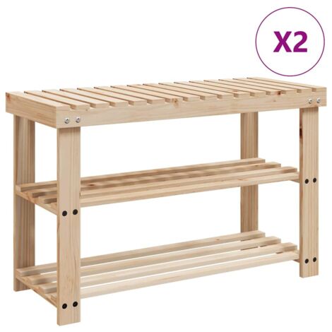 Lot de 2 Meuble à chaussures Étagère à chaussures Armoire à Chaussures 2 en 1 avec dessus banc Bois massif BRZH599878 MaisonChic (1/4)