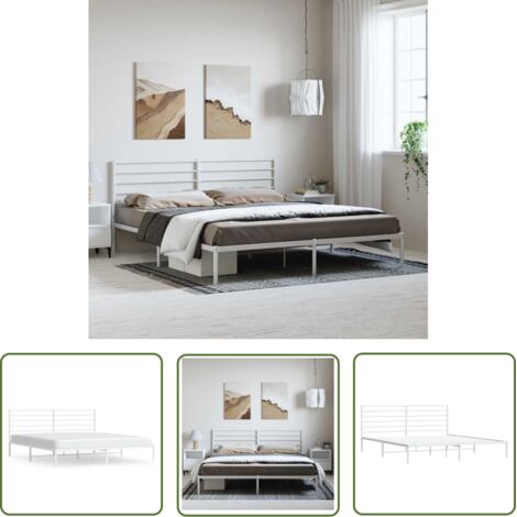 The Living Store Cadre de lit métal sans matelas et tête de lit blanc 183x213 cm - Cadre De Lit - Lit Double - Lit Metal - Lit Blanc - Meuble Chambre (1/5)