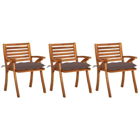 3 pcs Chaises à dîner de jardin Chaises à manger de jardin Fauteuil de jardin avec coussins Acacia massif DHNET4638488 (1/5)