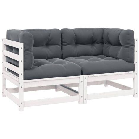 Canapé de jardin 2 places et coussins，Canapé d'extérieur，Banquette / Sofa / Divan de jardin Blanc Bois de pin massif MEMV943790
