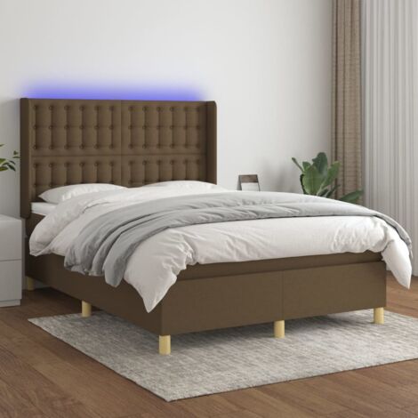 Lit Adulte - Sommier tapissier matelas et LED - Ensemble de lit tapissier - Chambre Intérieur - Marron foncé 140x190 cm Tissu DETHB87591 (1/5)