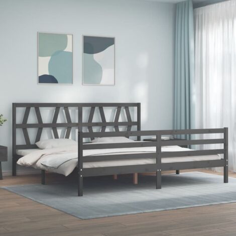 Lit adulte avec tête de lit， Lit double Cadre de lit gris 200x200 cm bois massif MEMV743590 (1/5)