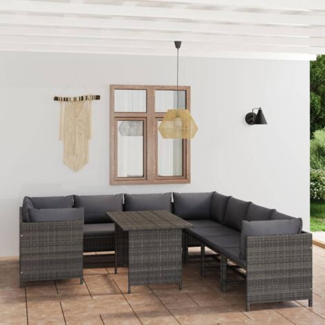 9 pcs Salon de jardin  Salon d'extérieur  Ensemble Meuble de Jardin  Mobilier d'Extérieur avec coussins Résine tressée Gris XFNRX207185 (1/5)