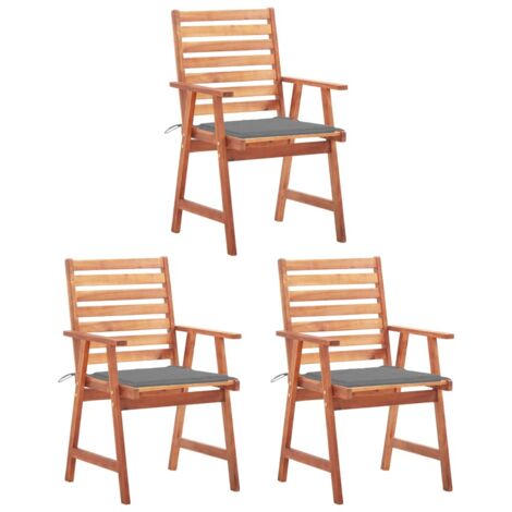 3 pcs Chaises à dîner d'extérieur avec coussins Chaise de salle à manger Chaise de jardin Acacia massif BSRHS870885 (1/5)
