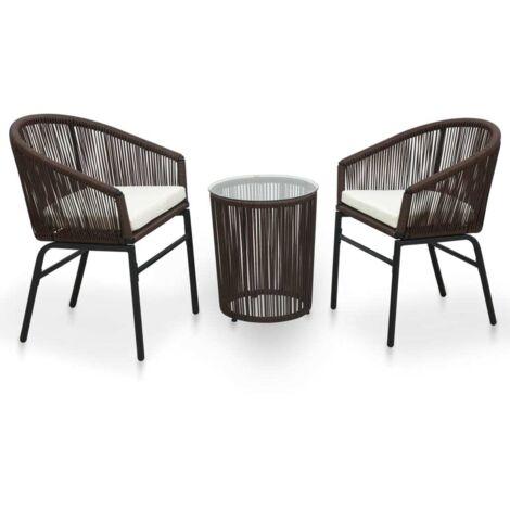 3 pcs Ensemble de bistro Ensemble Table et Chaises Ensemble de café avec coussins Rotin PE Marron DEJDX52837 (1/5)