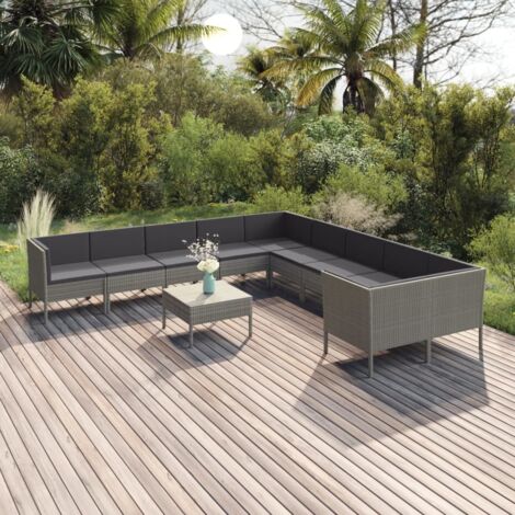 11 pcs Salon de jardin avec coussins Salon d'extérieur Ensemble Meuble de Jardin Mobilier d'Extérieur Résine tressée Gris XFNRX648289 (1/5)