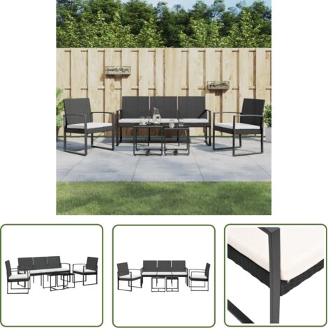 The Living Store Ensemble à manger de jardin avec coussins 5 pcs noir rotin PP - Salon De Jardin - Ensemble De Jardin - Table De Jardin - Chaises De Jardin - Meuble De Jardin (1/5)