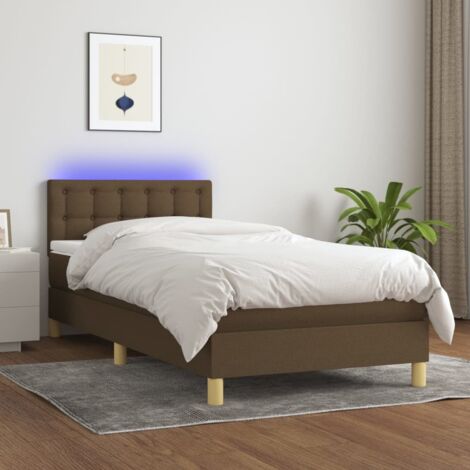 Lit Adulte,Sommier tapissier avec matelas et LED,Lit simple - Marron foncé 100x200cm Tissu DETHB37584 (1/5)