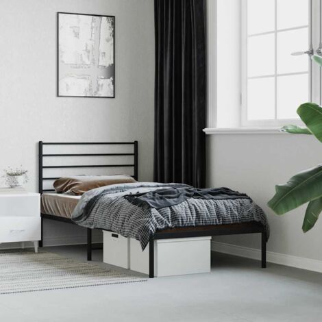Lit adulte et tête de lit，Lit simple Cadre de lit métal noir 107x203 cm MEMV903800 (1/5)