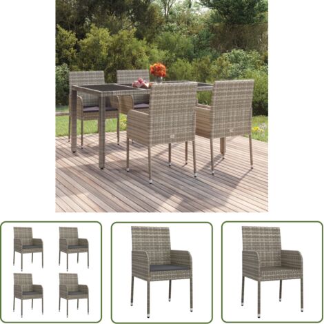 The Living Store Chaises de jardin avec coussins lot de 4 Résine tressée Gris - Chaise De Jardin - Meubles De Jardin - Résine Tressée - Chaise Extérieure - Ensemble De Chaises (1/5)