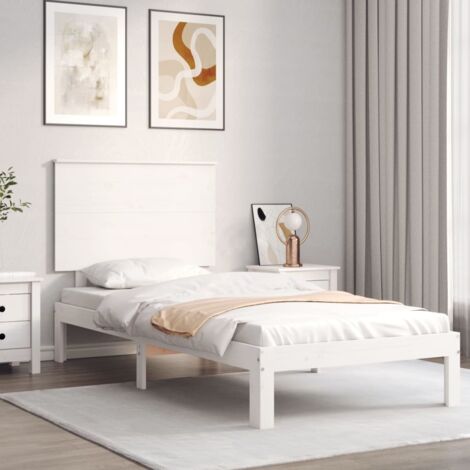 Lit adulte avec tête de lit，Lit simple Cadre de lit blanc 90x200 cm bois massif MEMV972708 (1/5)