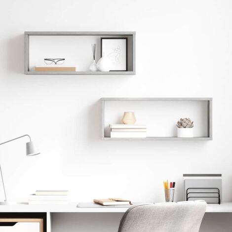 Lot de 2 Étagères cube murales Étagères Flottantes Étagère de Rangement Gris béton 60x15x23 cm Aggloméré BRZH625395 (1/5)