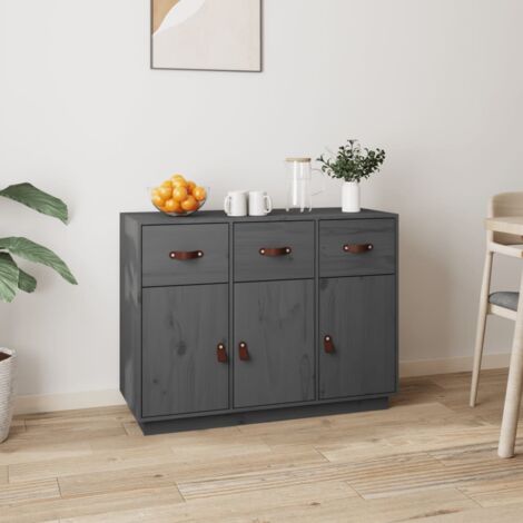 Buffet,Bahut, Meuble de Rangement pour Salon, Bureau Gris 100x40x75 cm Bois massif de pin, Armoire de Rangement FBV30638 (1/4)