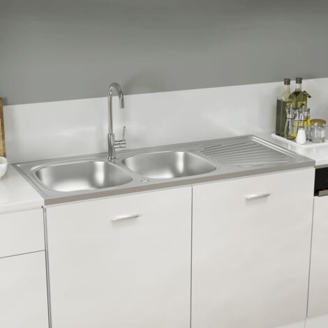 Évier de cuisine à double évier,Évier 2 Bacs,Vasque pour cuisine argenté 1200x500x155 mm inox MEMV778269