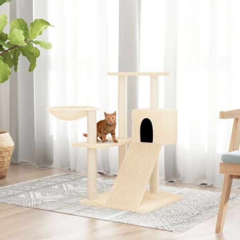 Arbre à chat Maison pour chat Arbre à Grimper avec griffoirs en sisal Crème 82 cm XRJR116288 (1/5)