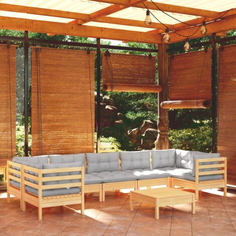 8 pcs Salon de jardin Salon d'extérieur Ensemble Meuble de Jardin Mobilier d'Extérieur avec coussins gris Bois de pin XFNRX835921 (1/5)