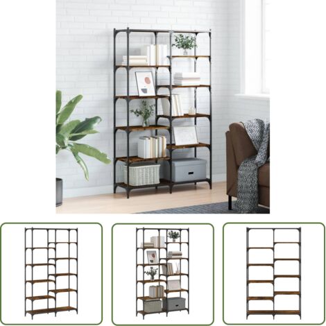 Bibliothèque, Étagère de Rangement, Meuble de Rangement Ouvert, pour Bureau, Salon chêne fumé 100x32x170 cm bois d'ingénierie et fer NKK97441 (1/5)